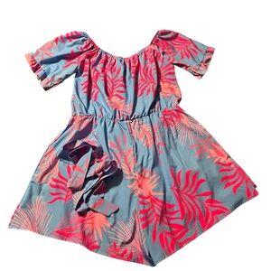 Tropical Off-Shoulder romperwith Pink Leaf Print